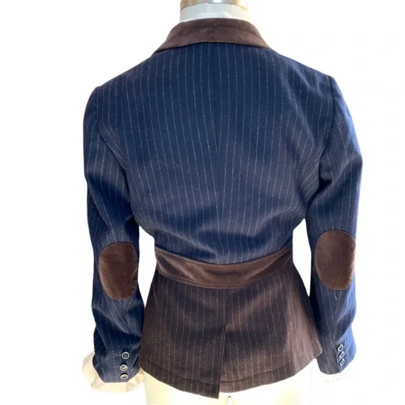 Boden Stripe Wool Blend Patch Elbow Blazer Jacket 4 - Picture 3 of 7